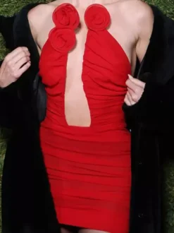 Robe de soirée mini moulante à découpes rosettes et fronces pour femmes 2026