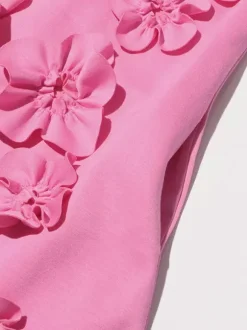 Robe de soirée mini rose à col montant fleuri sans manches style décontracté semi-formel