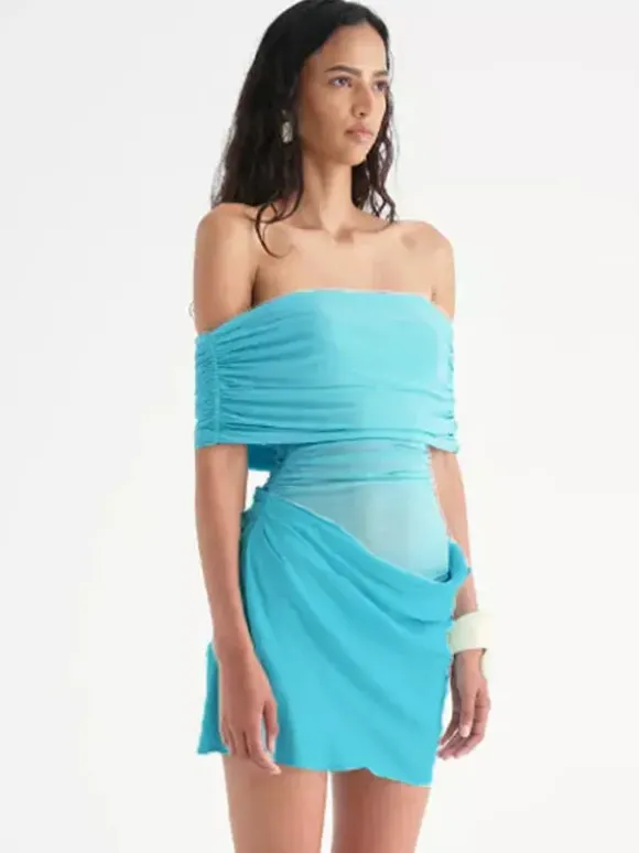 Robe de soirée mini verte sans bretelles plissée sans manches robe semi-formelle