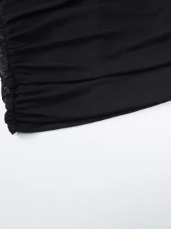 Robe de soirée noire dos nu décolleté c艙ur froncée et fendue robe midi pour boîte de nuit ou tenue de ville