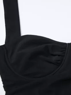 Robe de soirée noire dos nu décolleté c艙ur froncée et fendue robe midi pour boîte de nuit ou tenue de ville