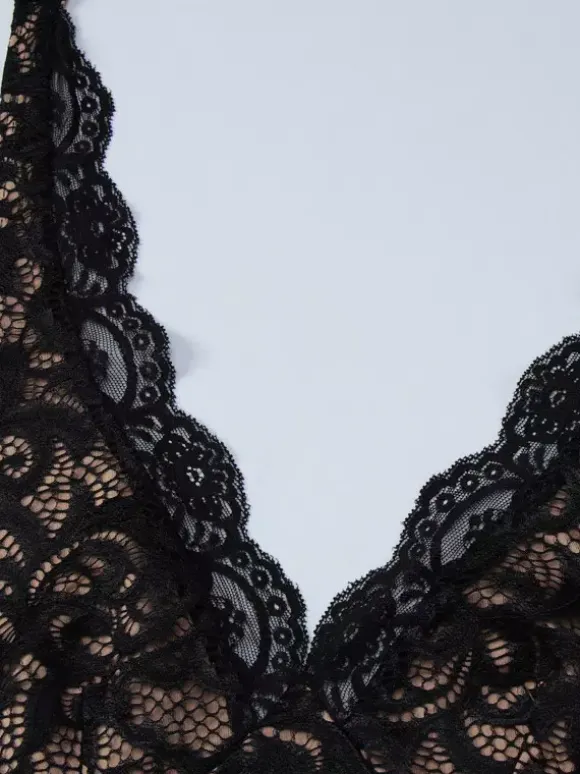 Robe de soirée noire en dentelle dos nu décolleté en V profond mini-robe moulante à volants tenue idéale pour les fêtes en boîte de nuit
