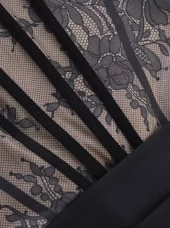 Robe de soirée noire en dentelle corset bustier jupe froncée en satin mini-robe moulante pour sortir