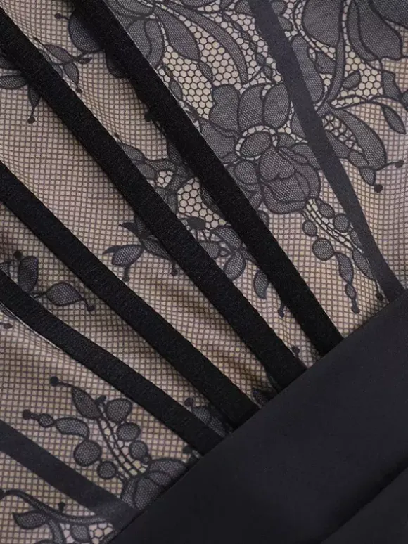 Robe de soirée noire en dentelle corset bustier jupe froncée en satin mini-robe moulante pour sortir