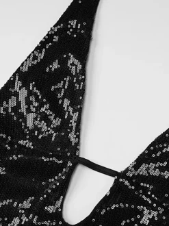 Robe de soirée noire en polyester sans manches à dos nu
