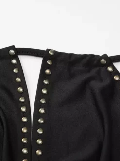Robe de soirée noire moulante mini à dos nu et ornée de rivets tenue de boîte de nuit