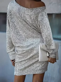 Robe de soirée pour femme col rond élégant manches longues coupe sculptante noire et sexy
