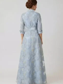 Robe de soirée pour la mère de la mariée décolleté travaillé manches 3/4 coupe trapèze ceinture robe d'invitée pour un mariage