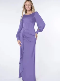Robe de soirée pour la mère de la mariée Bond manches longues robe de bal plissée robes d'invité pour mariage