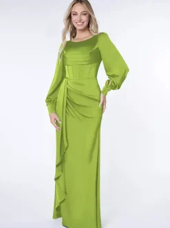 Robe de soirée pour la mère de la mariée Bond manches longues robe de bal plissée robes d'invité pour mariage