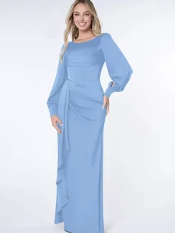 Robe de soirée pour la mère de la mariée Bond manches longues robe de bal plissée robes d'invité pour mariage