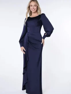 Robe de soirée pour la mère de la mariée Bond manches longues robe de bal plissée robes d'invité pour mariage