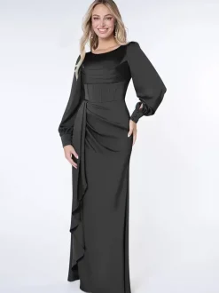 Robe de soirée pour la mère de la mariée Bond manches longues robe de bal plissée robes d'invité pour mariage