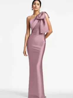 Robe de soirée pour la mère de la mariée asymétrique n艙uds longueur au sol sirène robes d'invitées pour mariage