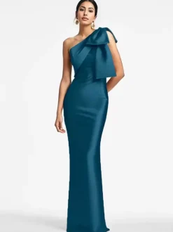 Robe de soirée pour la mère de la mariée asymétrique n艙uds longueur au sol sirène robes d'invitées pour mariage