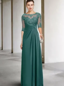 Robe de soirée pour la mère de la mariée col bijou sans manches robes d'invité en dentelle A-ligne pour mariage personnalisation gratuite