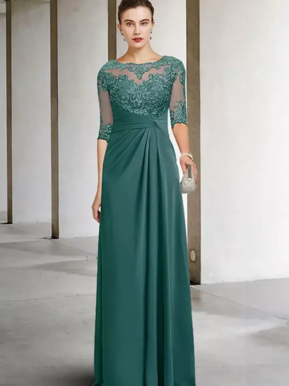 Robe de soirée pour la mère de la mariée col bijou sans manches robes d'invité en dentelle A-ligne pour mariage personnalisation gratuite