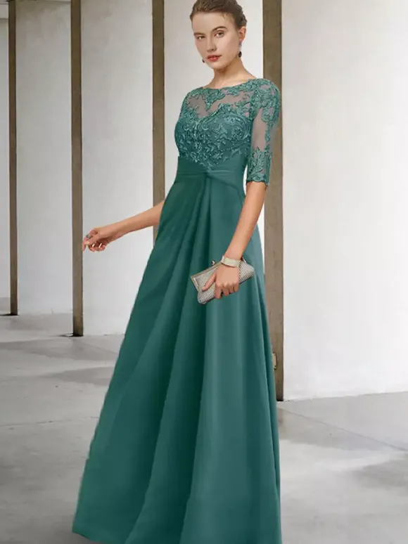 Robe de soirée pour la mère de la mariée col bijou sans manches robes d'invité en dentelle A-ligne pour mariage personnalisation gratuite