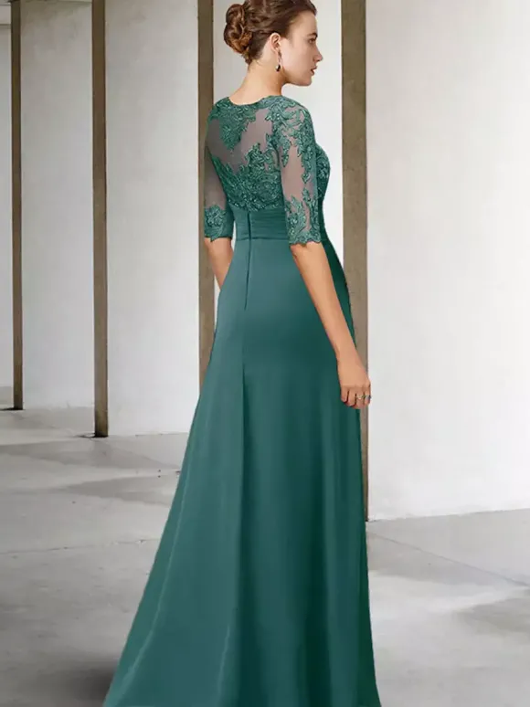 Robe de soirée pour la mère de la mariée col bijou sans manches robes d'invité en dentelle A-ligne pour mariage personnalisation gratuite