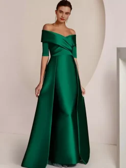 Robe de soirée pour mère de la mariée épaules dénudées demi-manches robes d'invitées sirène pour mariage