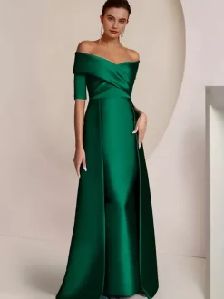 Robe de soirée pour mère de la mariée épaules dénudées demi-manches robes d'invitées sirène pour mariage