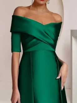 Robe de soirée pour mère de la mariée épaules dénudées demi-manches robes d'invitées sirène pour mariage
