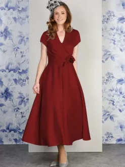 Robe de soirée pour mère de la mariée col en v manches courtes ligne a fleurs longueur cheville robes d'invitées pour mariage