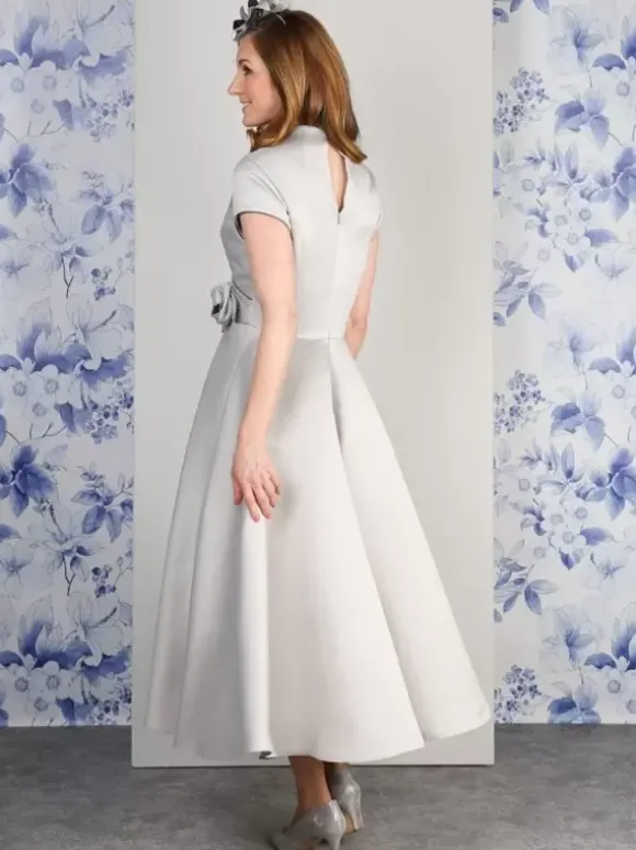 Robe de soirée pour mère de la mariée col en v manches courtes ligne a fleurs longueur cheville robes d'invitées pour mariage