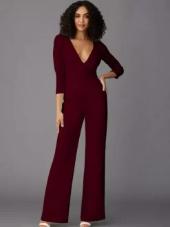 Robe de soirée pour mère de la mariée combinaison à manches longues et col en v robes d'invitées de mariage