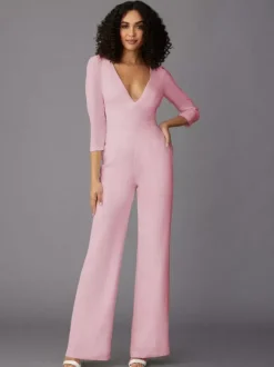Robe de soirée pour mère de la mariée combinaison à manches longues et col en v robes d'invitées de mariage