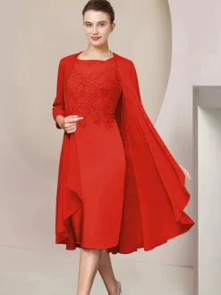 Robe de soirée pour mère de la mariée col bijou manches courtes A-ligne dentelle thé longueur robes d'invité pour mariage personnalisation gratuite