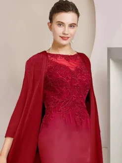 Robe de soirée pour mère de la mariée col bijou manches courtes A-ligne dentelle thé longueur robes d'invité pour mariage personnalisation gratuite