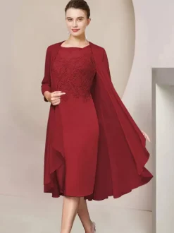 Robe de soirée pour mère de la mariée col bijou manches courtes A-ligne dentelle thé longueur robes d'invité pour mariage personnalisation gratuite