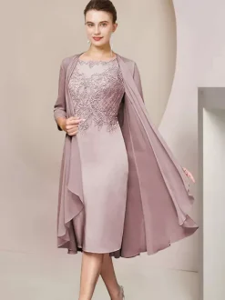 Robe de soirée pour mère de la mariée col bijou manches courtes A-ligne dentelle thé longueur robes d'invité pour mariage personnalisation gratuite
