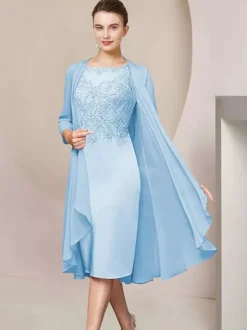 Robe de soirée pour mère de la mariée col bijou manches courtes A-ligne dentelle thé longueur robes d'invité pour mariage personnalisation gratuite