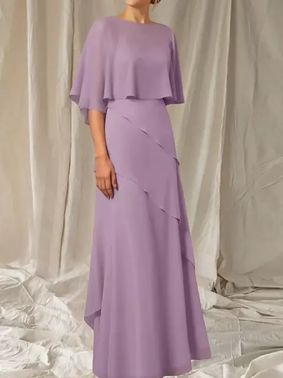 Robe de soirée pour mère de la mariée col bijou manches mi-longues robe de bal à volants robes d'invitées pour mariage