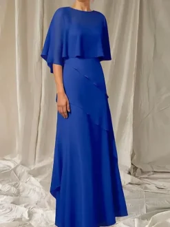 Robe de soirée pour mère de la mariée col bijou manches mi-longues robe de bal à volants robes d'invitées pour mariage