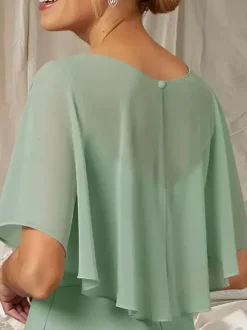Robe de soirée pour mère de la mariée col bijou manches mi-longues robe de bal à volants robes d'invitées pour mariage