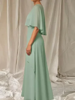 Robe de soirée pour mère de la mariée col bijou manches mi-longues robe de bal à volants robes d'invitées pour mariage