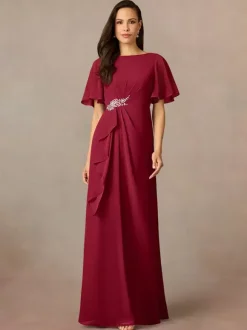 Robe de soirée pour mère de la mariée col bijou manches courtes ligne a plissée robes d'invitées de mariage