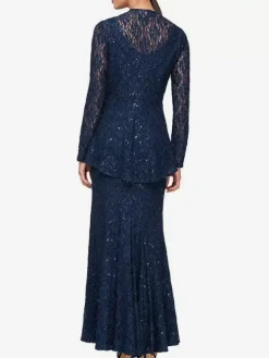 Robe de soirée pour mère de la mariée col en bijou manches longues sirène robes d'invitées de mariage en dentelle