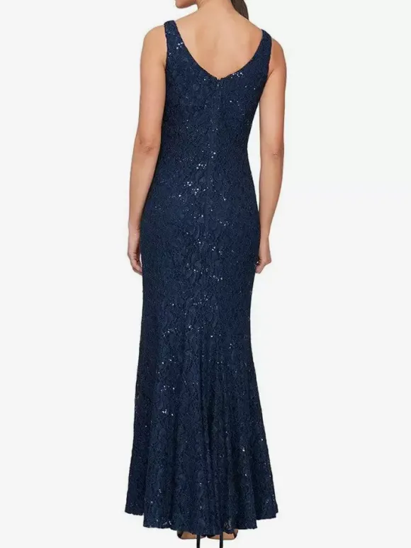 Robe de soirée pour mère de la mariée col en bijou manches longues sirène robes d'invitées de mariage en dentelle