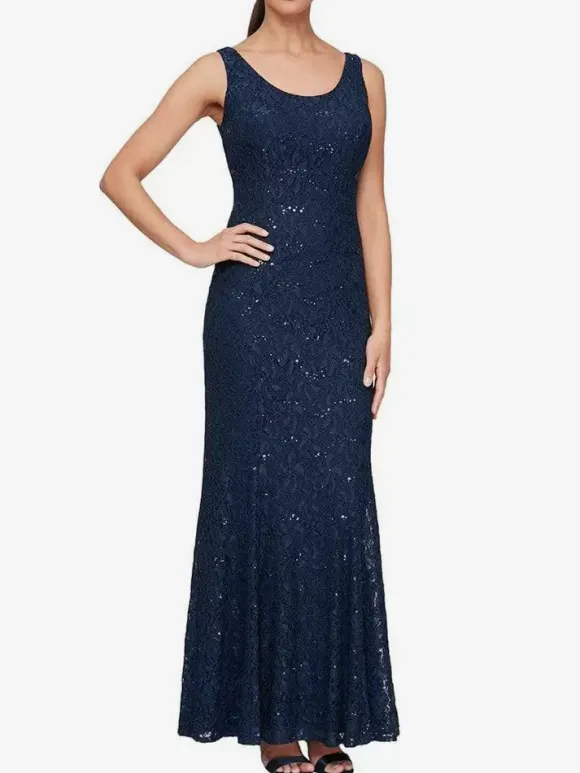 Robe de soirée pour mère de la mariée col en bijou manches longues sirène robes d'invitées de mariage en dentelle