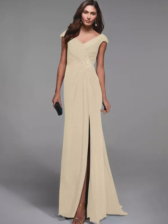 Robe de soirée pour mère de la mariée col en v manches courtes détails en dentelle robes d'invitées sirène pour mariage