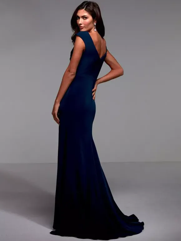 Robe de soirée pour mère de la mariée col en v manches courtes détails en dentelle robes d'invitées sirène pour mariage