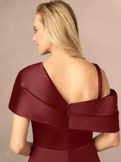 Robe de soirée pour mère de la mariée asymétrique épaule dénudée manches courtes ligne a fendue sur le devant longueur au sol robes d'invitées de mariage