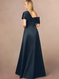 Robe de soirée pour mère de la mariée asymétrique épaule dénudée manches courtes ligne a fendue sur le devant longueur au sol robes d'invitées de mariage
