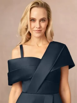 Robe de soirée pour mère de la mariée asymétrique épaule dénudée manches courtes ligne a fendue sur le devant longueur au sol robes d'invitées de mariage
