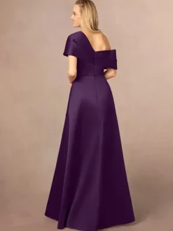 Robe de soirée pour mère de la mariée asymétrique épaule dénudée manches courtes ligne a fendue sur le devant longueur au sol robes d'invitées de mariage