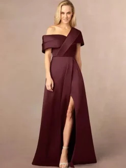 Robe de soirée pour mère de la mariée asymétrique épaule dénudée manches courtes ligne a fendue sur le devant longueur au sol robes d'invitées de mariage
